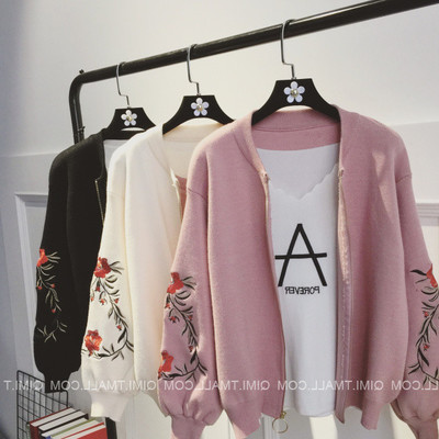 燈籠袖毛衣女開衫2017新款潮春裝短款針織衫韓版百搭寬松學(xué)生上衣